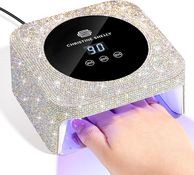 UV Light for Nails, Mini UV Nail Lamp with Auto Sensor Gel Nail Lamp | 48W | Travel Mini Size | 3 Timers | Rhinestone | Plug-in | Fast & even curing | DIY Manicure Nail School | AB Diamond