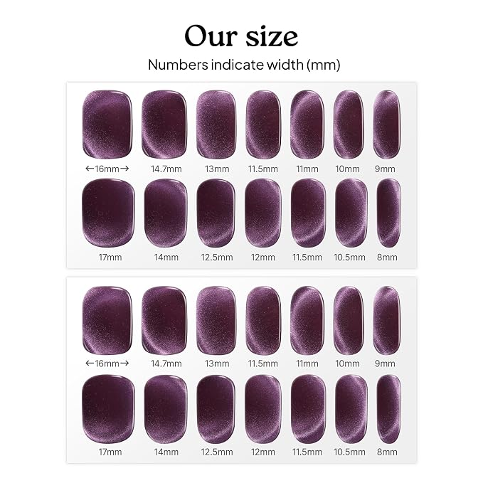 Heyhae Semi Cured Gel Nail Strips Salon Quality - Hey, Starry Gaze | No UV Light Needed | Salon Quality, Easy Apply & Remove | 28 Strips, 1 Prep Pad, Nail File, Wooden Stick | Purple Cateye