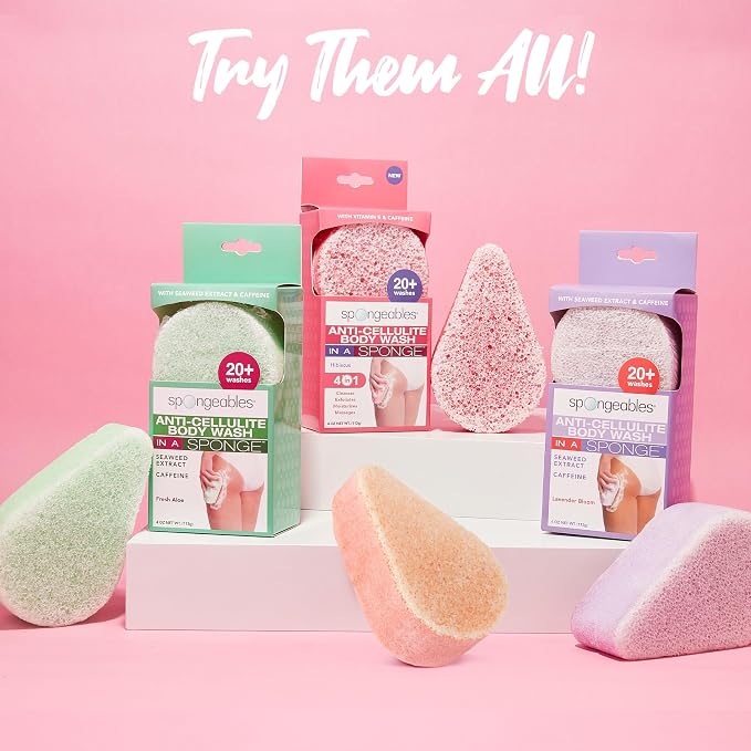 Spongeables Pedi Scrub Foot Exfoliating 20+ Wash Sponge, Citron Eucalyptus, 3 Count