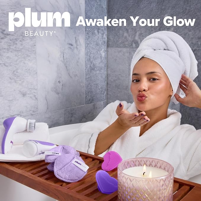 Plum Beauty Heart-Shaped Silicone Skin Scrubber with Suction Cup Mount | Manual Facial Cleansing Brush for Exfoliating & Massaging, Soft, Skin-Safe Bristles for All Skin Types
