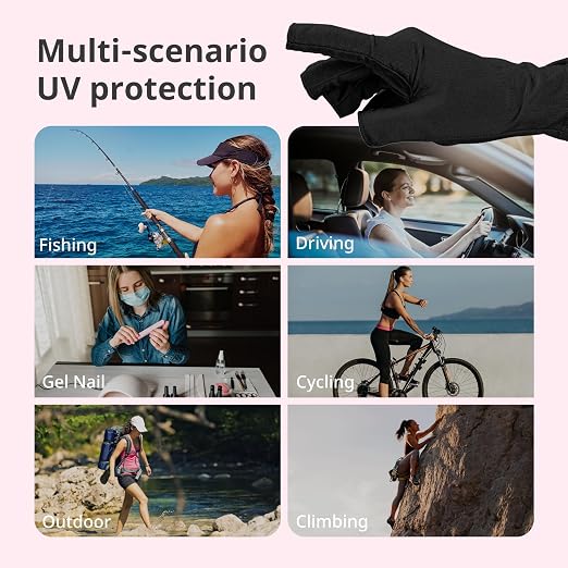 AIRSEE UV Gloves for Nail Lamp,Professional UPF50+ UV Protection Gloves for Manicures Nail Art,Fingerless Gloves That Shield Skin from The Sun and Nail Lamp (Black)