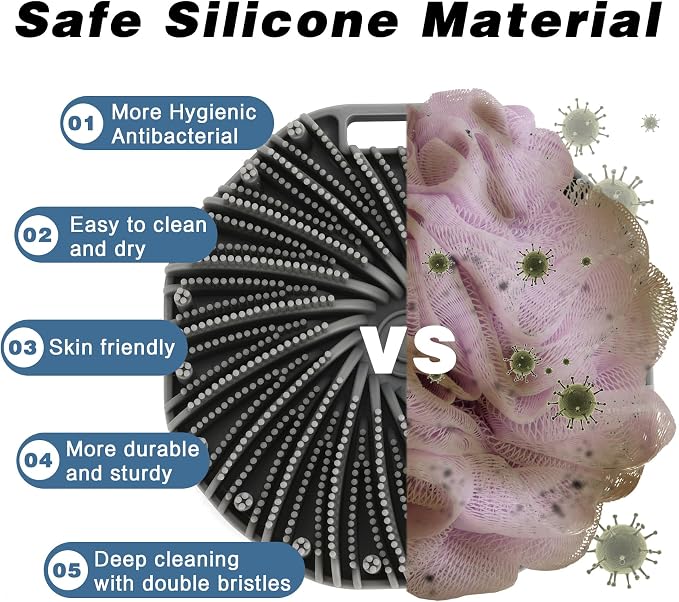 Silicone Body Scrubber, 2 PCS Exfoliating Body Scrubber, Silicone Loofah Bath Brush with Hand Strap, No-Slip Silicones Body Wash Brush Body Scrubbers Shower Cleaning for All Skin Types (Grey & Pink)