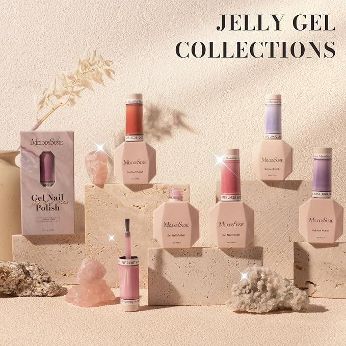 MelodySusie Jeweliver Gel Nail Polish, 0.5Fl.oz Berry Pink Gel Polish Pastel Nude Color Sheer Translucent Soak Off UV LED Light Cure Gift Nail Art Manicure DIY at Home JM16
