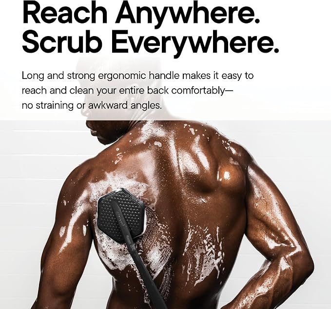 TOOLETRIES Silicone Back Scrubber for Shower, Bath Brush - Charcoal | Long ergonomic handle and non-slip grip make exfoliating hard-to-reach areas simple and comfortable.