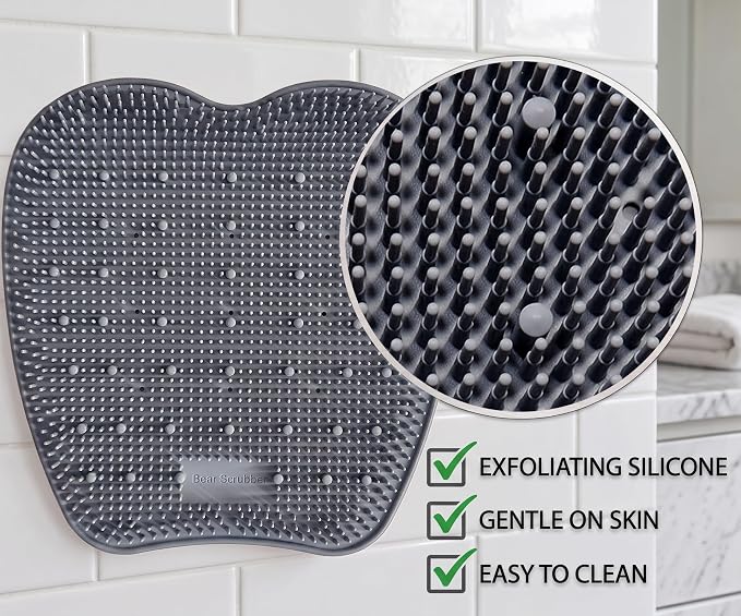Silicone Back Scrubber for Shower – Body Scrubber & Exfoliating Back Brush for Men and Women – Soft Bristle Shower Scrubber & Back Massager Hands-Free (Navy Blue)