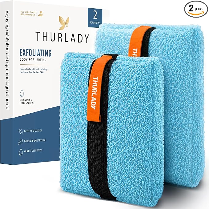 Exfoliating Body Scrubber, Rough Body Scrubber Exfoliator, 2 Pack | Large Exfoliating Bath Sponges for Shower, Loofah for Men and Women, Deep Cleansing, Reusable & Long-lasting, Blue