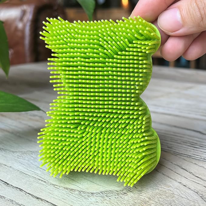 Premium Sensory Brush for Kids or Autism,Soft Silicone Body Scrubber,2 in 1 Sensory Room Occupational Therapy Fidget Brushes,Silicone Loofah,Pets Shower Brushes Bath Brush Shampoo Brush（Bear-Green）