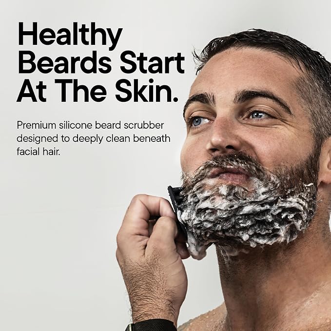 TOOLETRIES Silicone Beard Scrubber for Men with Hook - Charcoal | Beard brush and exfoliator that removes beardruff and oil build-up while boosting beard wash and oil performance.
