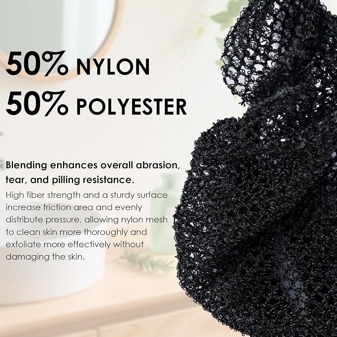 Hygienic Body Cleansing Scrubber with Exfoliating Net Sponge Case, Black | INNERNEED Soft Silicone Bristles Deep Clean & Massage Shower Scrub Brush with African Exfoliating Bath Mesh