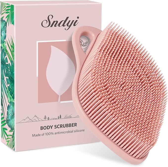 Sndyi Silicone Body Scrubber, Gentle Exfoliating Body Scrubber for Sensitive Skin, Leaf Shaped Shower Scrubber for Body with Lathering Bristles, Silicone Loofah Body Brush for Showering, 2PCS