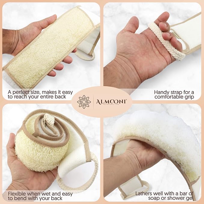 Premium Exfoliating Loofah Pad Body Scrubber, Back Scrubber and Facial Loofah Bundle, Made with Natural Egyptian Loofah Sponge That Gets You Clean, Not Just Spreading Soap