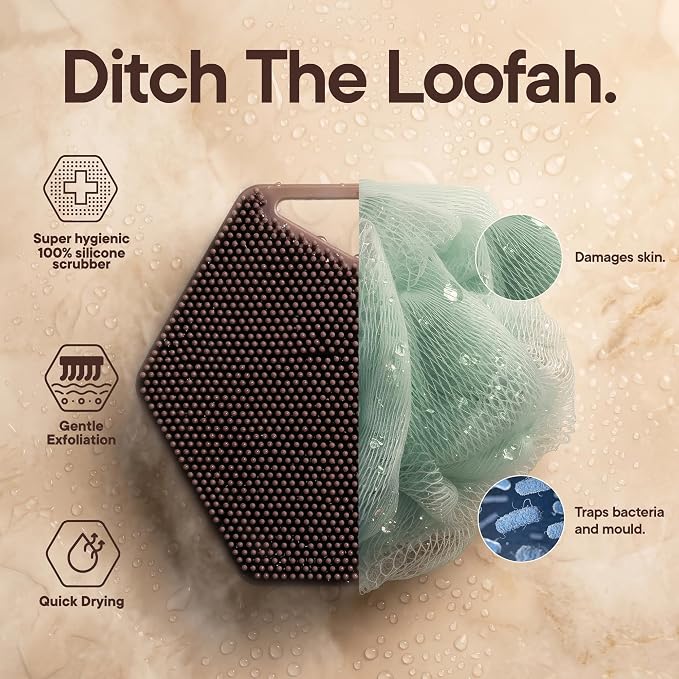 TOOLETRIES Silicone Body Scrubber 2.0, Loofah Alternative - Chocolate | Gentle exfoliating shower scrubber that's quick drying, hygienic and longer lasting than traditional loofahs.