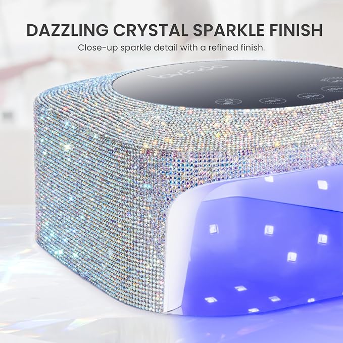 Lavinda 54W Cordless UV LED Nail Lamp for Gel Nails, Sparkle Rhinestone | Rechargeable, 4-6 hr runtime, even curing, 4 timers, low heat, auto sensor, removable base, salon use, gifts for nail lovers