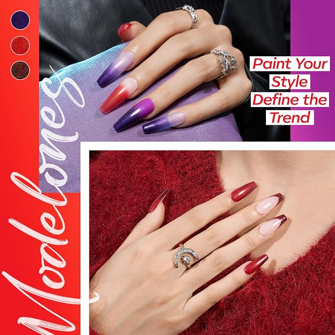 modelones Gel Nail Polish Set Glitter Color Changing 6Colors Red Blue Black