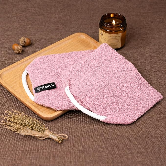 Yiclick Exfoliating Washcloth Towel with Handle, Back Scrubber for Shower, Exfoliating Body Scrubber Exfoliator, Japanese Wash Cloth for Body Scrub, Bath Sponge Loofah Luffa Washer Exfoliator