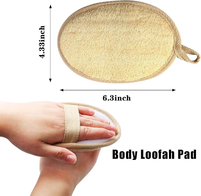 FEBSNOW Natural Loofah Body Scrubber 4Pcs Exfoliating Shower Bath Sponges | Natural Luffa Material, Women and Men Deep Clean Skincare, Exfoliating Back and Face Scrubber Pad