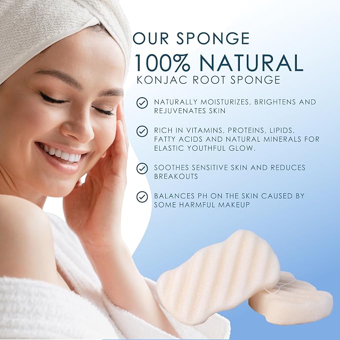 Konjac Sponge Body (2 Pack) | Microplastic Free Soft Plant Based Vegan Fiber | Sustainable | 100% Natural + Non-Toxic | Biodegradable | Eco-Friendly | Plastic Free Packaging