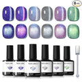 modelones Cat Eye Gel Nail Polish Set Glitter 6Colors Blue Green Purple