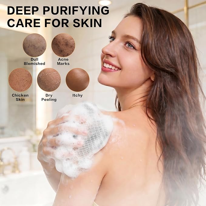 African Net Sponge Authentic, 3 Pack Exfoliating African Net Sponge, Deep Clean Bath Scrubber, Reusable Shower Sponge for Travel Portable Bath Accessories(Light Purple,Gray,Sky Blue)