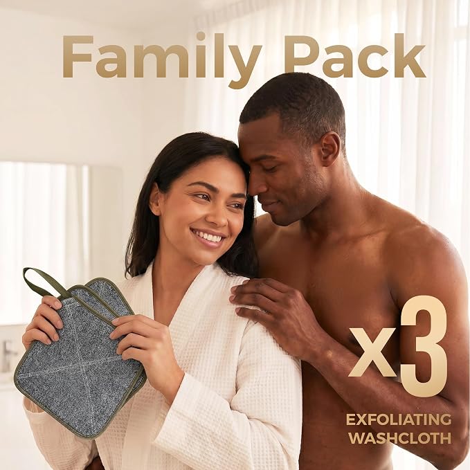 ZOMCHI 3 Pack Exfoliating Washcloth, Premium Facial and Body Wash Cloths with Softness and Scrubbing Two Sides, Bath Cloths for Women and Men (Smoke)