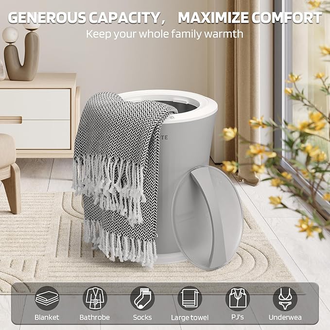Lagute 20L Towel Warmer for Bathroom, 3-Level Timer, Warning Alarm & RGB Light, Auto Shut-Off, Heated Bucket for Bathrobe, Blanket, 40 '' x 70'' Towels, Gray