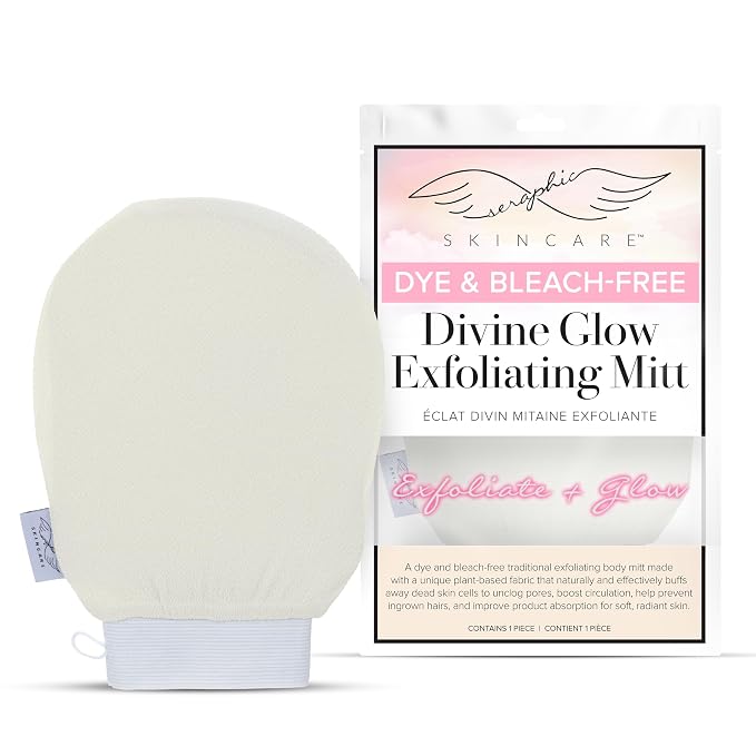 Seraphic Skincare Divine Glow Exfoliating Mitt (1pc) – 100%, Dye-Free, Bleach-Free Vegan Viscose Korean Exfoliating Glove – Body Exfoliator for Self-Tan Removal & Keratosis Pilaris