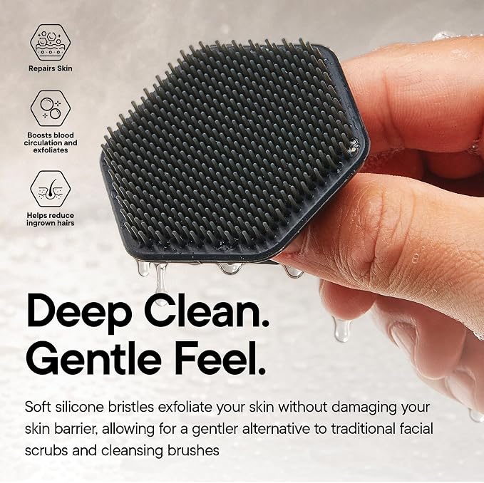 TOOLETRIES Silicone Face Scrubber, Facial Cleansing Brush - Charcoal | Gentle facial exfoliator for deep pore cleansing, dead skin removal and a soft, refreshing massage.