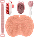 5 PCS Silicone Loofah Body Scrubber Care Set – Back Scrubber, Face Brush, Foot Scrubber, Shampoo & Scalp Brush, Silicone Body Scrubber with Handle (Pink)