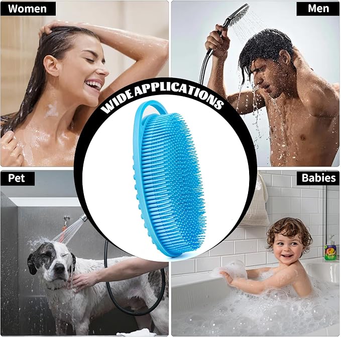 Silicone Loofah Body Scrubber for Shower - 2 PCS Soft & Gentle Loofah Alternative for Sensitive Skin, Fast-Drying & Hygienic Body Wash Scrubber Brush for Women, Men & Kids, Lather Well(Black and Blue)