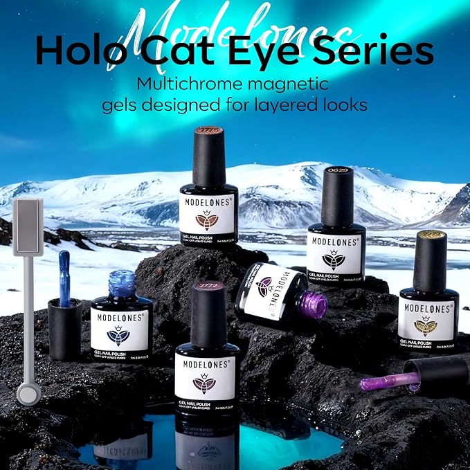 modelones Cat Eye Gel Nail Polish Set Glitter 6Colors Pink Blue Green