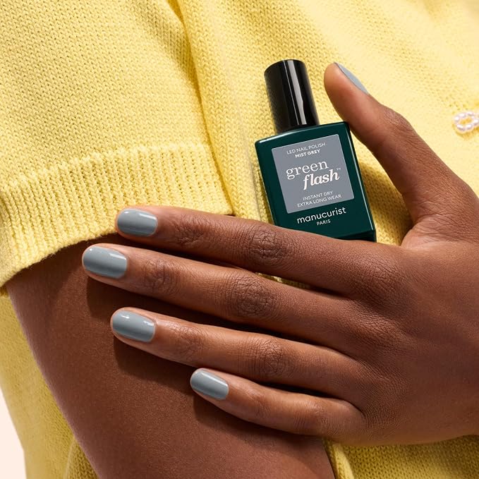 Manucurist Green Flash Mist Grey LED Gel Nail Polish | LED Gel Polish & Semi-Permanent Nail Varnish, UV Nail Lamp - 12-Free, Bio-Sourced, Vegan, Made in France, 0.5 fl oz