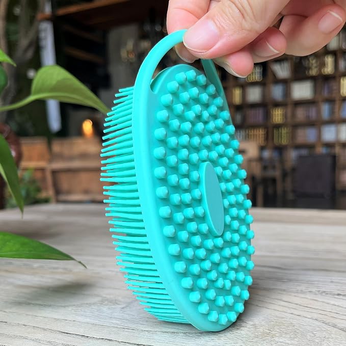 Premium Sensory Brushes for Kids or Autism,Soft Silicone Body Scrubber,2 in 1 Sensory Room Occupational Therapy,Silicone Loofah,Pets Shower Brush Bath Brush Shampoo Brush (3pcs(hangable-Oval))