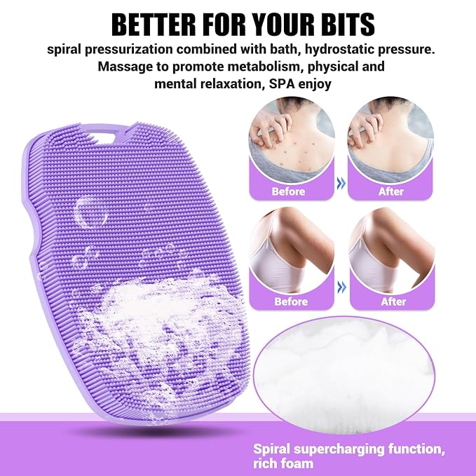 Canroom Silicone Bdoy Scrubber -Anti Zinc Infused-Exfoliating Shower Brush | Highly Elastic Bristles Exfoliator Silicone Shower Scrubber for Body,Cellulite Reduction,Blood Circulation-Purple