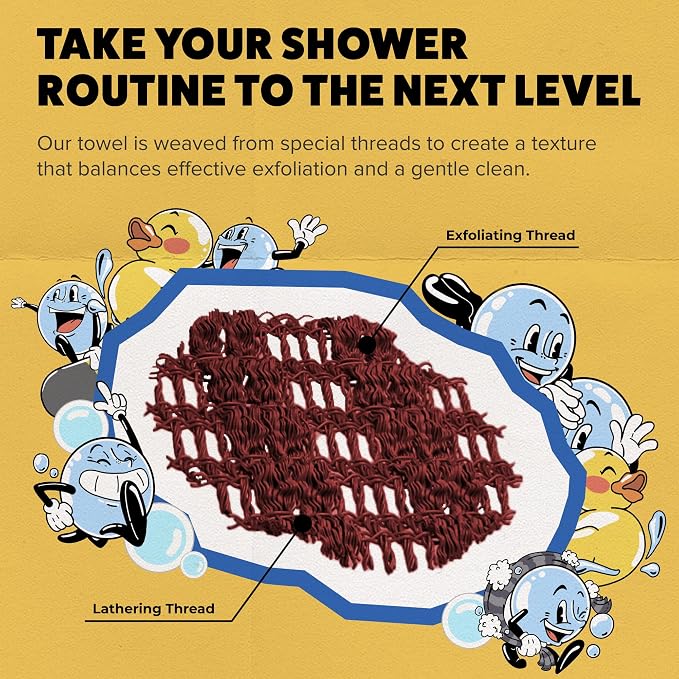 GOSHI Exfoliating Shower Towel - Long Body Scrubber, Red | For back acne, KP & smooth skin, durable quick dry nylon washcloth, ethically crafted in Gunma, Japan