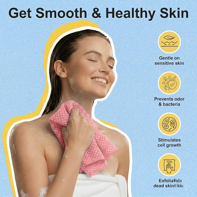 2 Pack Exfoliating Washcloth Towels - Exfoliating Body Scrubber Exfoliator, Back Scrubber for Use in Shower Bath, Japanese & Korean Scrub Wash Cloths, Loofah Lufa Sponge Washer for Women Men