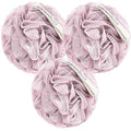 MainBasics Shower Loofah Sponge Pouf, Set of 3, Perfectly Pink | Soft Mesh Body Scrubber and Bath Sponge for Gentle Exfoliation, Rich Lather, and Everyday Shower Use