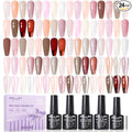 GELLEN Nude Gel Nail Polish Set, 24PCS With 20 Colors And 4 Coats | HEMA-Free, TMPTA-Free And TPO-Free UV Gel Set With Base, Glossy, Matte And Cat Eye Top Coats For DIY Home Manicures