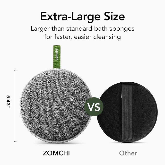 ZOMCHI Extra Large Exfoliating Body Scrubber, Dual-Texture Shower Sponge for Smoother Skin, Gentle & Rough Body Exfoliator Sponge, Bigger Dead Skin Exfoliator for Men (2 Pack)