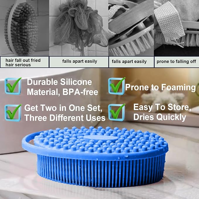 Silicone Body Scrubber – Dual-Sided Silicone Loofah for Shower, Soft Exfoliating Body Bath Shower Scrubber Loofah Brush Easy-to-Clean for Sensitive Kids Women Men All Kinds of Skin, Set of 2