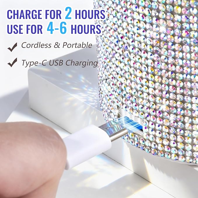 MEKK Mini UV Light for Gel Nails, 24W Cordless Flash Cure Nail Lamp | Flash cure, Auto Sensor, 4 Timers (10/30/60/90s), Portable, USB-C, for Home & Travel & Salon,Sparkling Silver Diamond