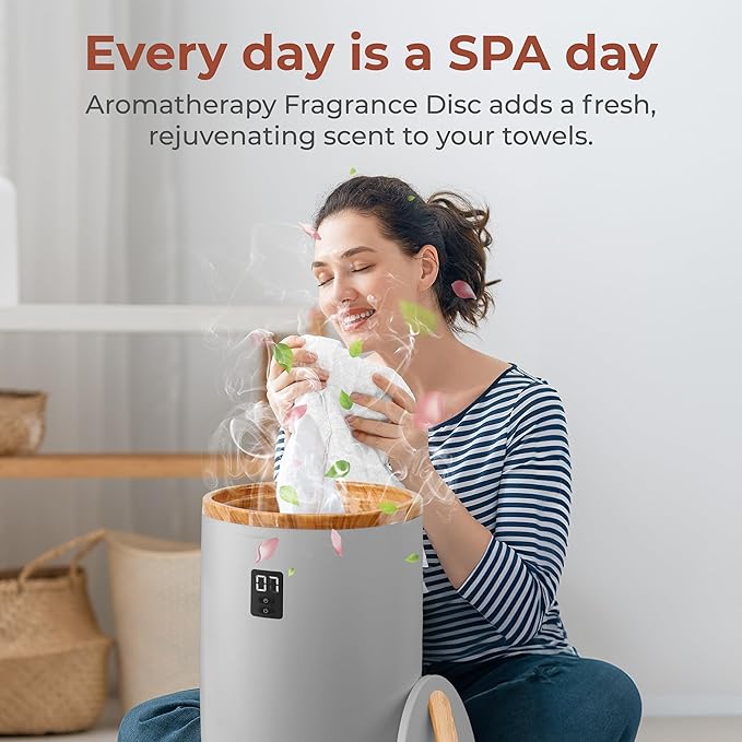 SereneLife Towel Warmers Bucket, with Customized Fragrance for Spa and Bathroom, Luxury Towel Heater Gifts for Him & Her, Auto Shut off, Fits 2 large Towels, Blankets, Bathrobes, PJ's (Grey)