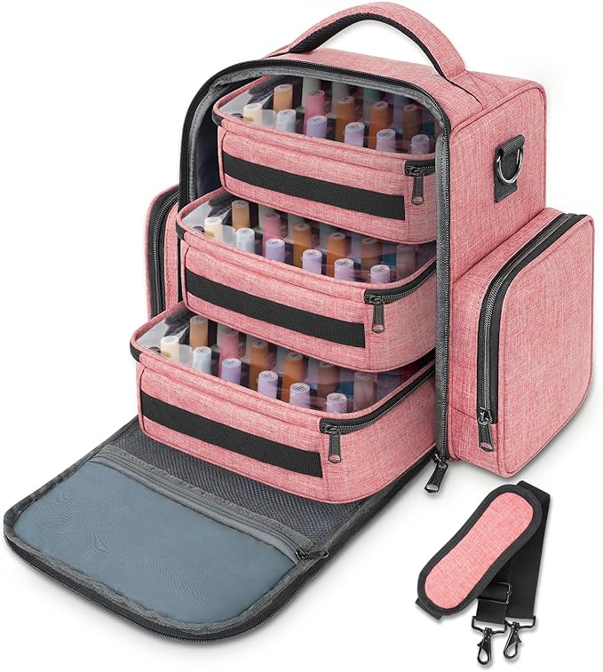 YOREPEK Nail Polish Organizer with 3 Removable Pouches for 72 Bottles, Pink | Large Nail Polish Carrying Case with 4 Zippered Pockets for Manicure Tools, Supplies, Nail Lamp, Gifts for Women
