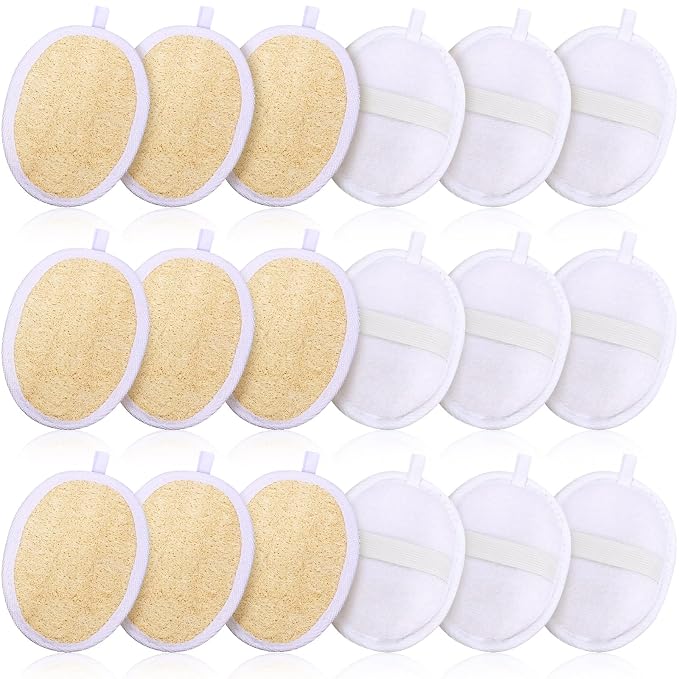 18 Packs Exfoliating Loofah Sponge Pads Facial Body Bath Shower Loofah Sponge Pad Natural Exfoliating Scrubber Brush for Men Women