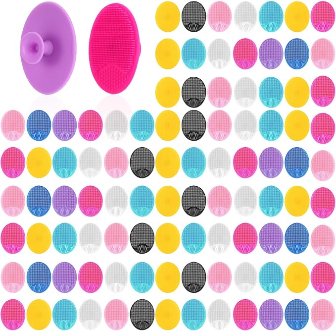 100 Pack Facial Cleansing Brush Face Scrubber Face Exfoliator Exfoliating Brush Soft Silicone Scrubber Handheld Wash Scrub Pad Tool for Deep Cleaning Pore Blackhead Delicate Dry Skin Care Women