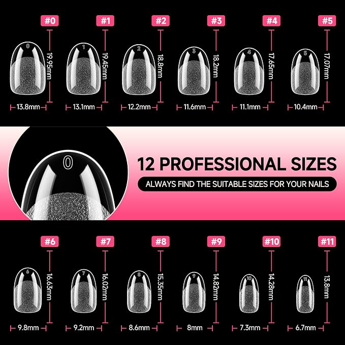 UNA GELLA Short Oval Round Nail Tips Pre-shaped Half Matte 120pcs | Short Oval Round Soft Gel Nail Tips Full Cover Clear Acrylic Fake Nails for Press on Nail Extensions Home DIY Salon 12 Sizes