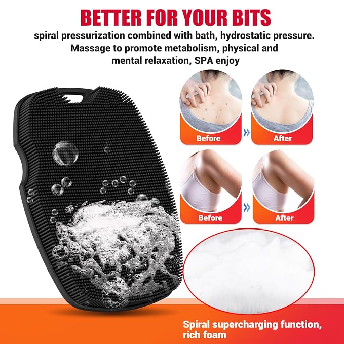 Canroom Silicone Bdoy Scrubber -Anti Zinc Infused-Exfoliating Shower Brush | Highly Elastic Bristles Exfoliator Silicone Shower Scrubber for Body,Cellulite Reduction,Blood Circulation-Black
