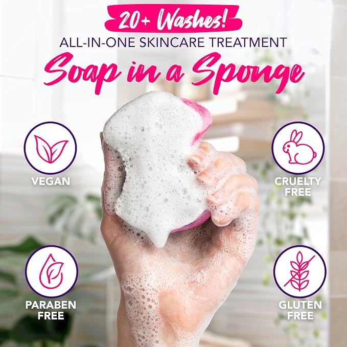 Spongeables Pedi Scrub Foot Exfoliating 20+ Wash Sponge, Lavender, 1 Count | Dual-Textured to Cleanse, Exfoliate, Moisturize, and Massage, Just Add Water to Activate the Soap in the Sponge