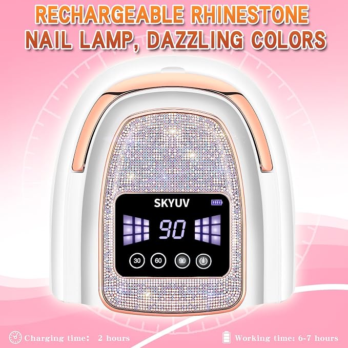 Rechargeable UV LED Nail Lamp, SKYUV Cordless Nail lamp for Gel Polish, UV Nail Lamp with 4 Timer Setting and Handle, Professional Nail UV Light for Gel Nails with 30 Beads for Salon and Home