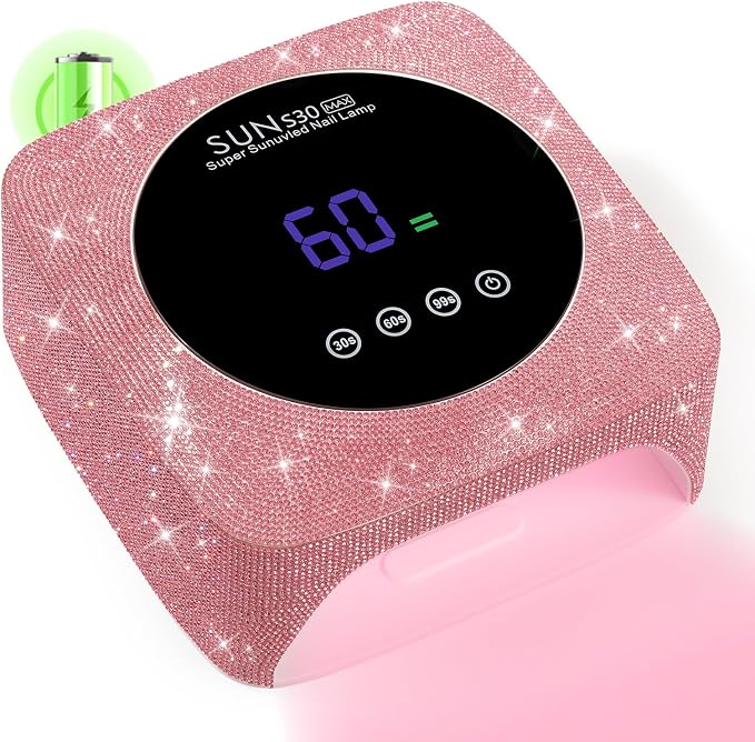 96W UV LED Nail Lamp Cordless Nail Dryer for Gel Polish | Rechargeable UV Light for Gel Nails Quick Dry Curing with Large LCD Display, with 3 Timer Setting Auto Sensor for Salon&Home