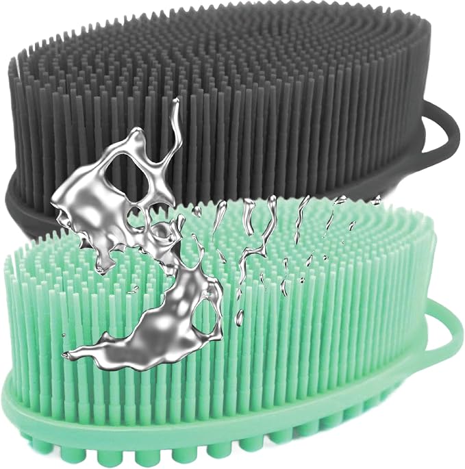 Avilana Silver-Infused Green and Dark Gray Silicone Body Scrubber Bundle - Earthy and Sleek Dual-Tone Set